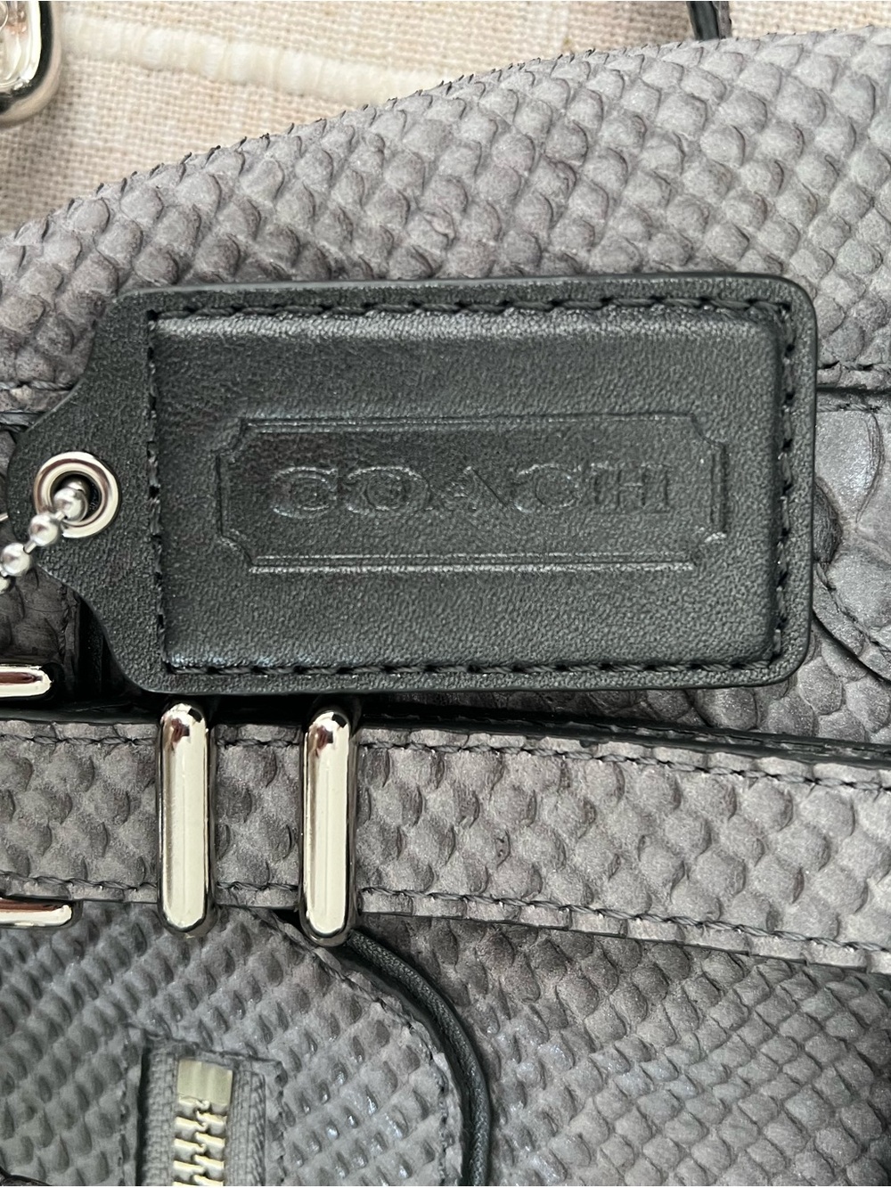 Gray Python-Embossed Leather Shoulder Bag - Picture 3 of 9